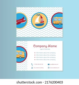 Double Sided Business Card For A Travel Agency, Kids Club, Kinder Garden. Funny Cartoon Card.