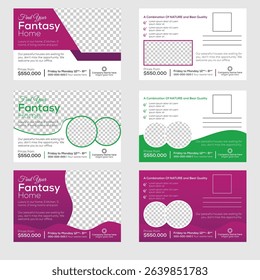 Double sided business Post card template set design for real estate agency.