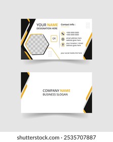 double sided corporate modern business card design template print ready vector clean visiting card easy to use full editable file format with black and white background