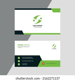 Plantilla de tarjeta de negocios creativa de doble cara. Orientación del paisaje. Diseño horizontal y vertical. Ilustración vectorial, color verde
