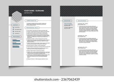 Double sided CV template. Classy employment interview minimalist sample simple applications resume creative vector illustration design. professional corporate company job modern cover curriculumvitae
