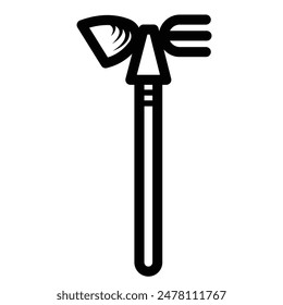 Double sided gardening tool hoe and rake or shovel and fork equipment icon illustration isolated on square white background. Simple flat cartoon art styled object drawing.