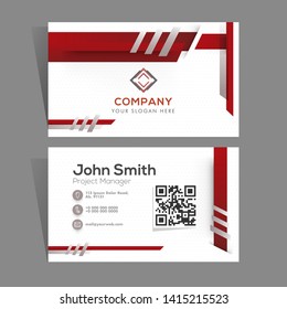 Double sided horizontal modern business card design with QR code.