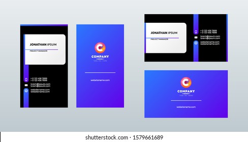 Double sided modern business card template layout. Portrait and landscape orientation. Vector illustration