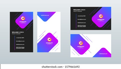 Double Sided Modern Business Card Template Layout. Portrait And Landscape Orientation. Vector Illustration