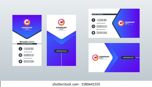 Double sided modern business card template layout. Portrait and landscape orientation. Vector illustration