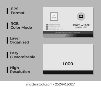 Double sided modern business card, simple personal card, corporate identity card, minimal office card, layout, set