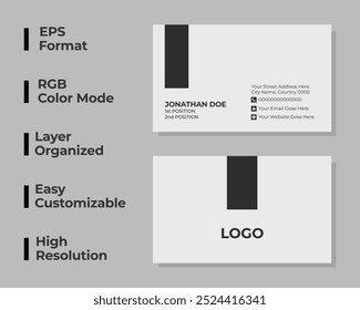 Double sided modern business card, simple personal card, corporate identity card, minimal office card, layout, set