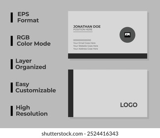 Double sided modern business card, simple personal card, corporate identity card, minimal office card, layout, set