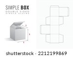 Double Sided Packaging Box Die Cut Cube Template with 3D Preview - Editable Blueprint Layout with Cutting and Scoring Lines on Background - Vector Draw Graphic Design