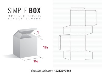 Double Sided Packaging Box Die Cut One and a Half Width and Height Template with 3D Preview - Editable Blueprint Layout with Cutting and Scoring Lines on Background - Vector Draw Graphic Design