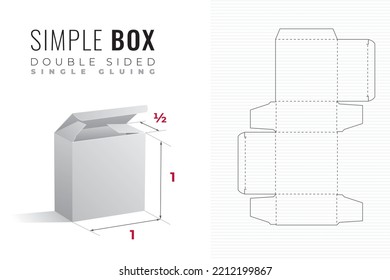 Double Sided Packaging Box Die Cut Half Length Template with 3D Preview -Editable Blueprint Layout with Cutting and Scoring Lines on Background - Vector Draw Graphic Design