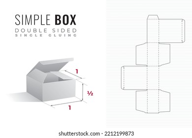 Caja de empaque de doble cara de la plantilla de media altura de corte de corte con vista previa 3D - Diseño de huella azul editable con líneas de corte y puntuación en segundo plano - Diseño gráfico de dibujo vectorial