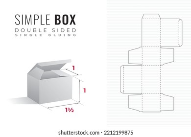 Double Sided Packaging Box Die Cut One and a Half Width Template with 3D Preview - Editable Blueprint Layout with Cutting and Scoring Lines on Background - Vector Draw Graphic Design