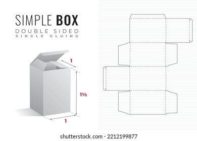 Double Sided Packaging Box Die Cut One and a Half Height Template with 3D Preview - Editable Blueprint Layout with Cutting and Scoring Lines on Background - Vector Draw Graphic Design