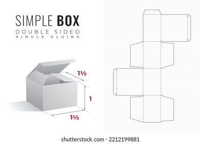 Doppelseitige Verpackung Die Schnitt 1 und eine halbe Länge und Breite Vorlage mit 3D-Vorschau - Bearbeitbares Blueprint-Layout mit Schneide- und Punktionslinien auf dem Hintergrund - Vektorgrafik-Design