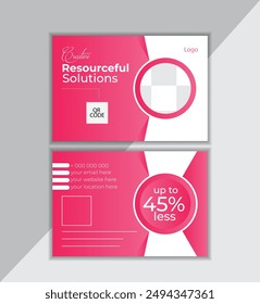 double sided post card color white and pink business company brand modern design template.