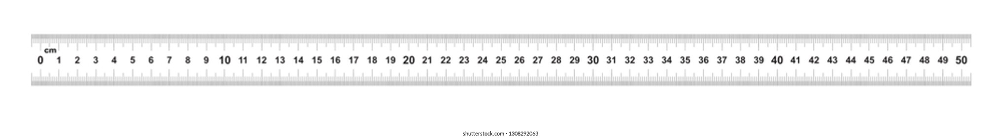 Double Sided Ruler 50 Centimeter Or 500 Mm. Value Of Division 0.5 Mm. Precise Length Measurement Device. Calibration Grid