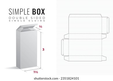 Double Sided Simple Packaging Box Die Cut One and a Half Width Triple Height and Half Length Template with 3D Preview - Blueprint Layout with Cutting and Scoring Lines - Vector Draw Design