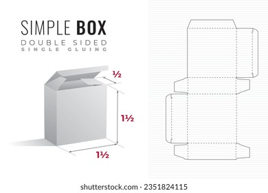 Double Sided Simple Packaging Box Die Cut One and a Half Width and Height Half Length Template with 3D Preview - Blueprint Layout with Cutting and Scoring Lines - Vector Draw Design