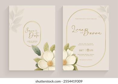 Double Sided Wedding Invitation Template with White Flower Arrangement