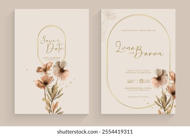 Double Sided Wedding Invitation Template with Brown Flower Arrangement