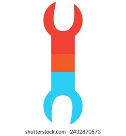 Double sided wrench for tightening nuts and threaded connections. Construction professional tools and equipment of highly qualified specialist. Simple flat vector isolated on white background