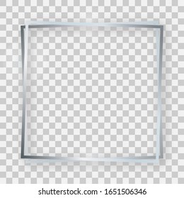 Double silver shiny square frame with glowing effects and shadows on transparent background. Vector illustration