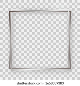 Double silver shiny square frame with glowing effects and shadows on transparent background. Vector illustration