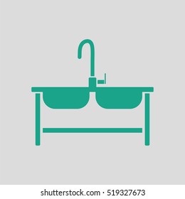 Double sink icon. Gray background with green. Vector illustration.