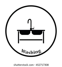 Double sink icon. Thin circle design. Vector illustration.