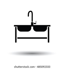 Double sink icon. White background with shadow design. Vector illustration.