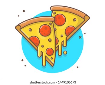 Double Slice of Pizza Melted Cheese and Meat Vector Illustration. Fast Food Logo. Cafe and Restaurant Menu. Flat Cartoon Style Suitable for Web Landing Page,  Banner, Flyer, Sticker, Card, Background