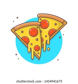 Double Slice Of Pizza Melted Cheese And Meat Vector Illustration. Fast Food Logo. Cafe And Restaurant Menu. Flat Cartoon Style Suitable For Web Landing Page,  Banner, Flyer, Sticker, Card, Background