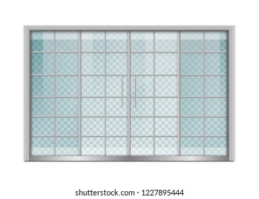 Double sliding glass doors with automatic motion sensor. vector design.