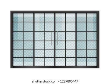 Double sliding glass doors with automatic motion sensor. vector design.