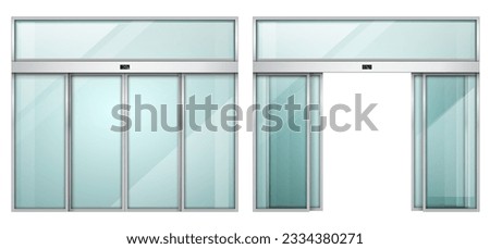 Double sliding glass doors with automatic motion sensor. Entrance to the office, train station, supermarket.