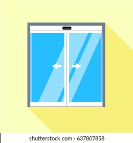 Double Sliding Glass Doors Icon. Flat Illustration Of Double Sliding Glass Doors Vector Icon For Web