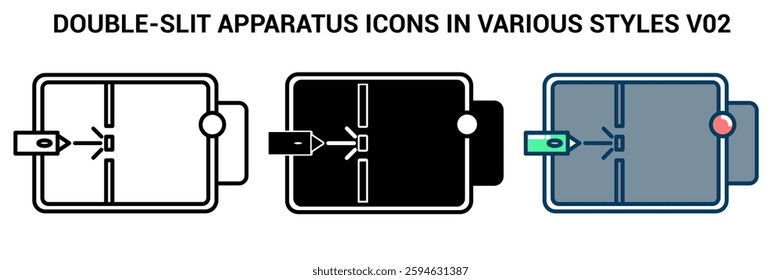 Double Slit Apparatus icon represented by Double Slit Apparatus Line, Filled, Color style.