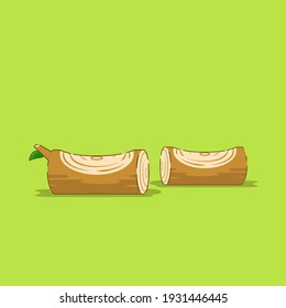 Double small wooden log chair flat illustration. isolated on a green background