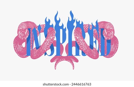 double snake wrapping around inspired slogan hand drawn graphic vector illustration