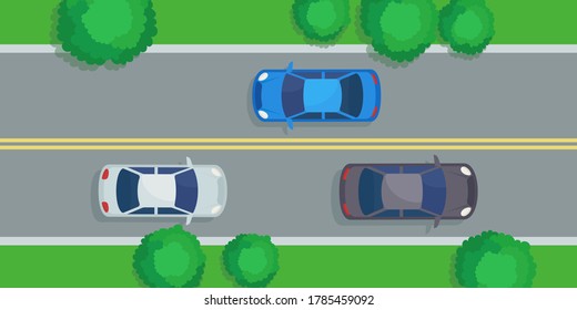 道路に2本の黄色い線分 通り抜けなし 車は高速道路を走る ベクターイラスト フラットデザイン のベクター画像素材 ロイヤリティフリー