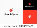 Double Spark Lightning Flash Bolt Electric Power Sparkle Magic Vector Logo Design Illustration