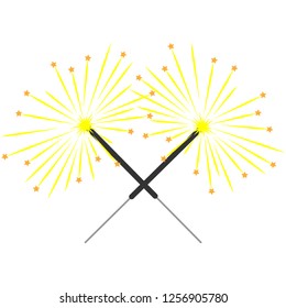 Double sparkler sign with stars. Logo for holiday, celebration. Celebration symbol. Beautiful colorful icon isolated on white background.Mark of spark for magic. Image of bengal light. Stock vector