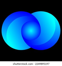 Ilustración aislada del vector del logotipo de conexión de doble esfera. Resumen vector de círculo doble para logotipo, icono, signo, símbolo, diseño o decoración. logotipo de relación de doble orina azul