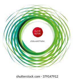 Double Spiral Green Whirlpool frame - vector circle design element. Bright green grass blade abstract summer round digital border. Contemporary science, innovation concept. Pure natural energy. 