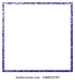 Double square frame grunge textured template. Vector draft element with grainy design and unclean texture in blue color. Designed for overlay watermarks and rubber seal imitations.