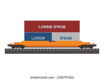Double stack container wagon. Simple flat illustration.