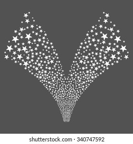 Double Star Fountain Fireworks vector illustration. Style is white flat stars, gray background.
