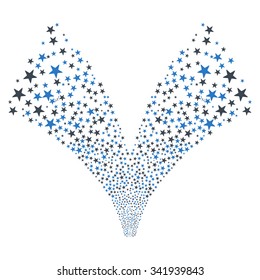 Double Star Fountain Fireworks vector illustration. Style is smooth blue bicolor flat stars, white background.